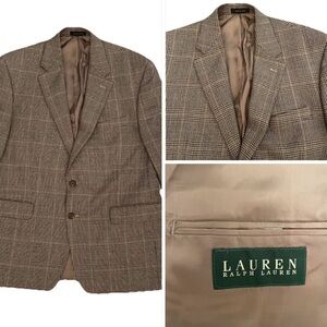 Ralph Lauren 100% Lambswool Brown Houndsooth Blazer Sport Coat Jacket Mens 44R